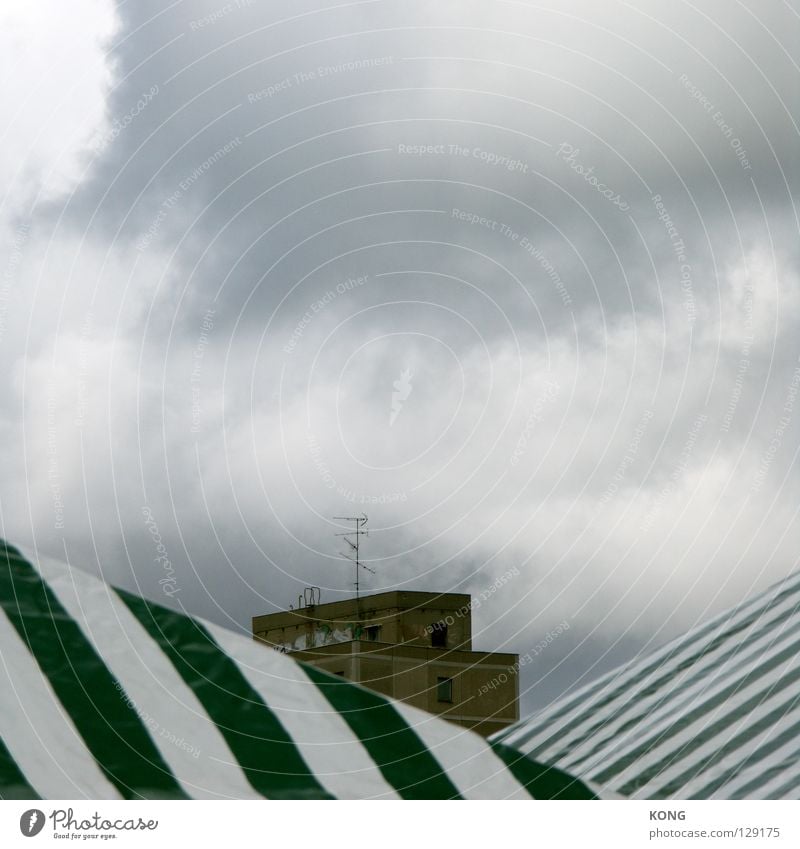 with a view. Clouds Bad weather Smog Concrete Prefab construction New building Roof Antenna Tent Stripe Striped Horizon Autumn Background picture