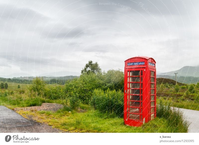 Lonely telephone booth in the Scottish Highlands Vacation & Travel Tourism Telephone Telecommunications Nature Landscape Plant Bad weather Meadow Field Scotland