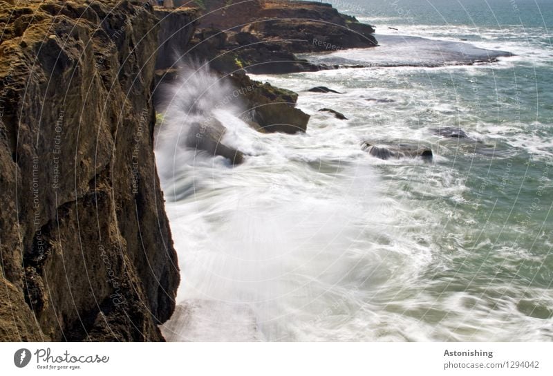 The wall has to go! Environment Nature Landscape Elements Water Drops of water Wind Gale Rock Waves Coast Bay Ocean Atlantic Ocean Rabat Morocco Stone