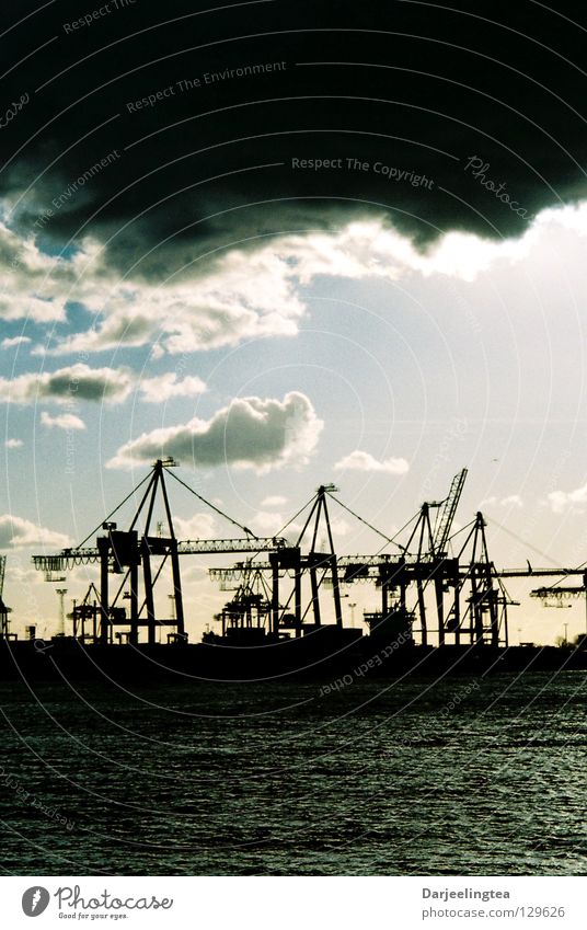 at the port Crane Dock Clouds Harbour Sky Industry Hamburg Water Contrast