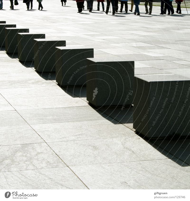 walk the dotted line (2) To go for a walk Going Spotted Square Man Beaded Geometry Side by side Tourist Sightseeing Group Detail Berlin Cube Line Sun Shadow