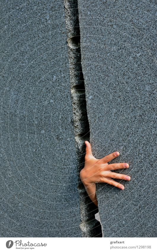 breakthrough Human being Hand Fingers Wall (building) Column Spacing Funny Curiosity Strong Gray Success Power Willpower Brave Determination Claustrophobia