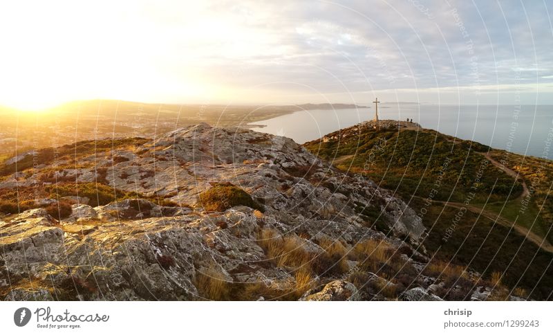 bray head Environment Nature Landscape Earth Sand Water Sky Clouds Horizon Sun Sunrise Sunset Sunlight Beautiful weather Hill Rock Mountain Peak Ocean Emotions