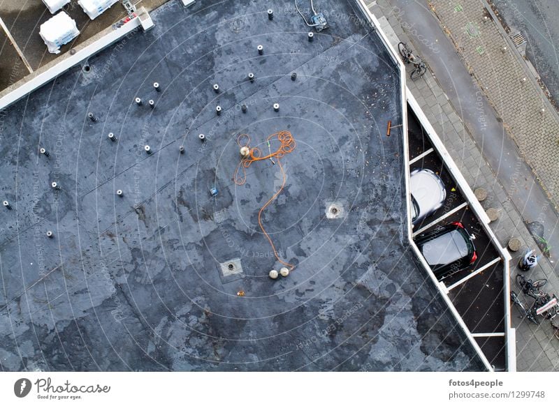 Dark World Tool Places Parking garage Architecture Roof Car Sharp-edged Town Gray Black Fear of heights Bizarre Whimsical Surrealism Floor covering