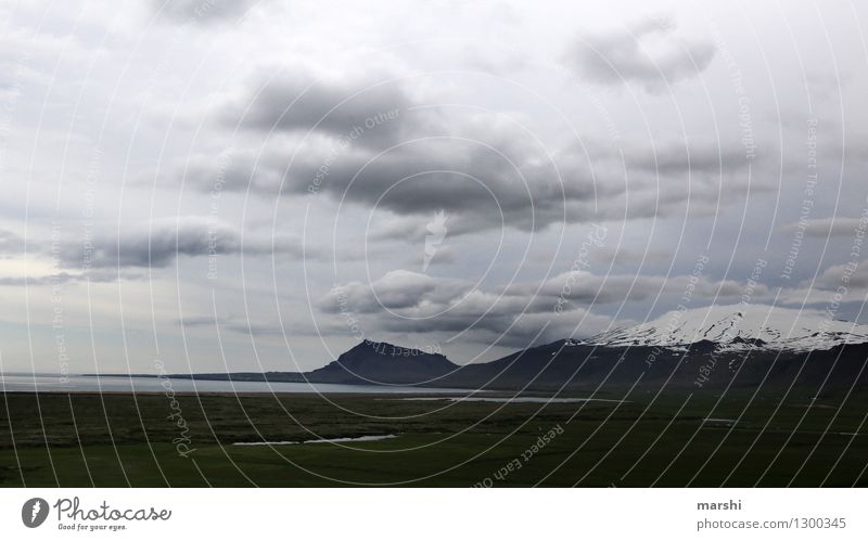 Iceland vastness Environment Nature Landscape Plant Animal Clouds Storm clouds Climate Weather Snow Mountain Peak Snowcapped peak Glacier Volcano Coast