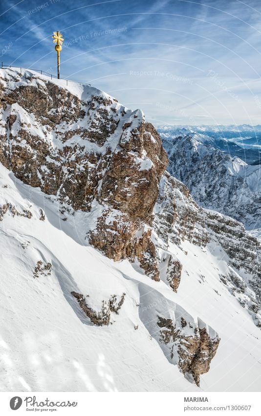 wonderfull winter day on the Zugspitze Vacation & Travel Tourism Freedom Sun Winter Mountain Nature Landscape Clouds Rock Alps Tourist Attraction Cable car