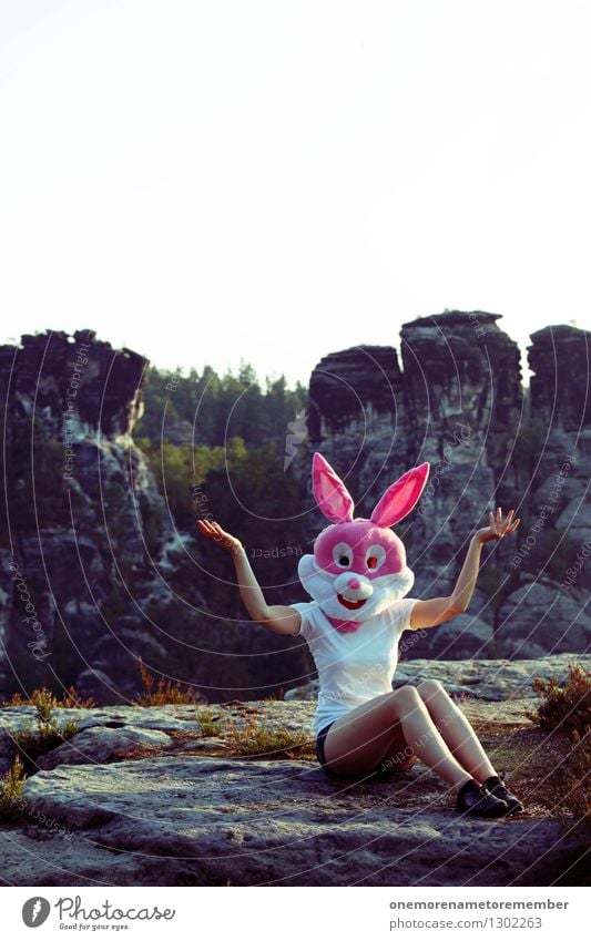 Tatatataaa Art Work of art Adventure Esthetic Hare & Rabbit & Bunny Hare ears Hare hunting Roasted hare Buck teeth Feminine Pink Mask Rock Saxon Switzerland