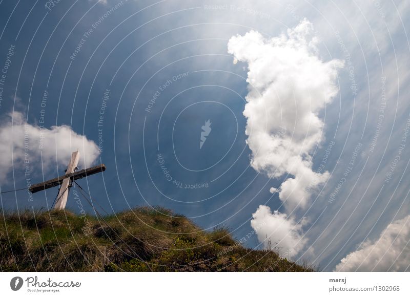 summit tower Relaxation Calm Meditation Vacation & Travel Trip Adventure Summer vacation Mountain Hiking Peak cross Nature Landscape Sky Clouds Autumn Gus Sign