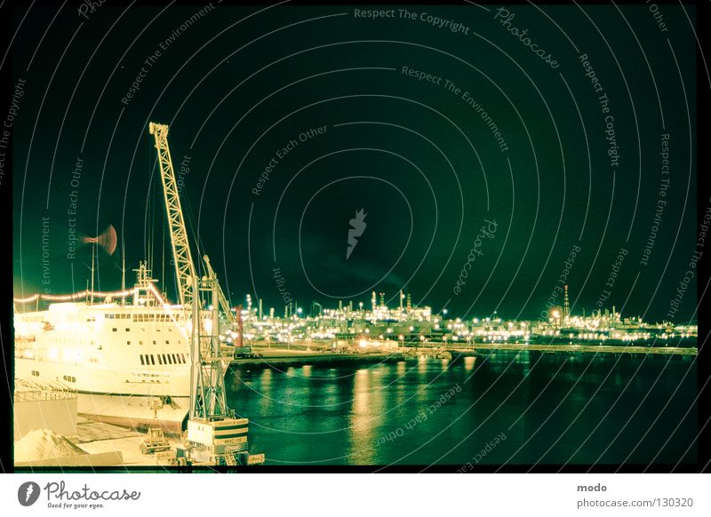 silent sea Italy Night Genua Long exposure Ferry Seaman Captain Light Ocean Watercraft Crane Reflection genova Harbour Lighting