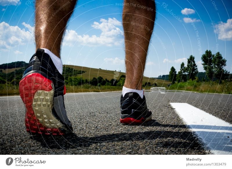 Runner getting ready for training Lifestyle Relaxation Trip Adventure Mountain Sports Jogging Human being Feet Nature Street Lanes & trails Footwear Sneakers