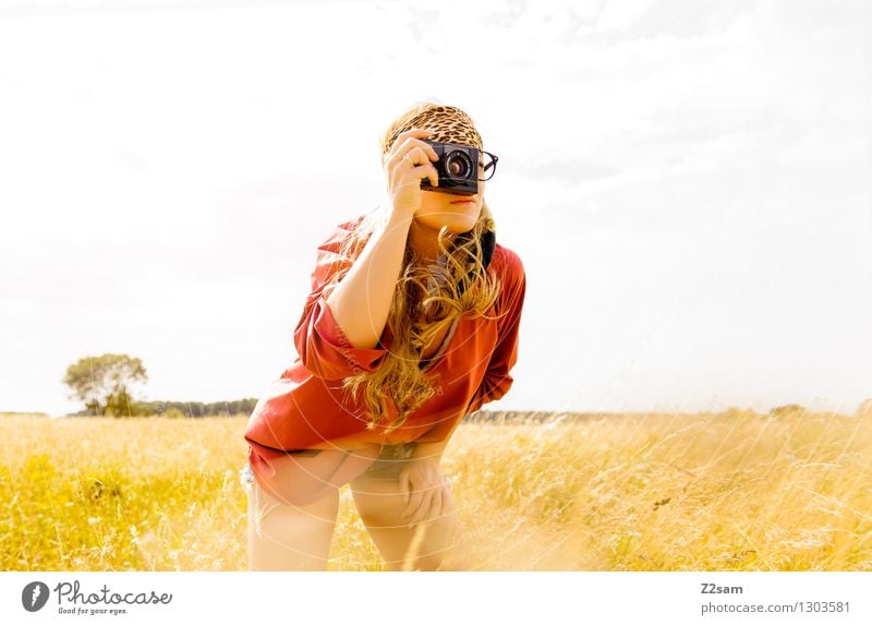 On Safari Lifestyle Style Beautiful Take a photo Summer Young woman Youth (Young adults) 18 - 30 years Adults Nature Landscape Beautiful weather Plant Grass