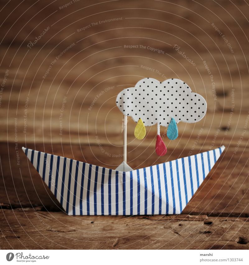 rainy weather Environment Clouds Rain Thunder and lightning Sign Emotions Moody Watercraft Paper boat Raincloud Self-made Handicraft Wooden table