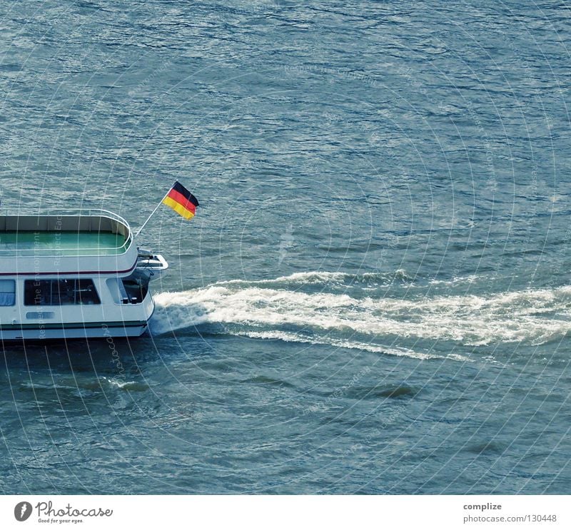 bye bye Watercraft Flag Waves Foam Germany Black Red Current Ocean Body of water Inland navigation Nationalities and ethnicity Swell Excursion boat Identity