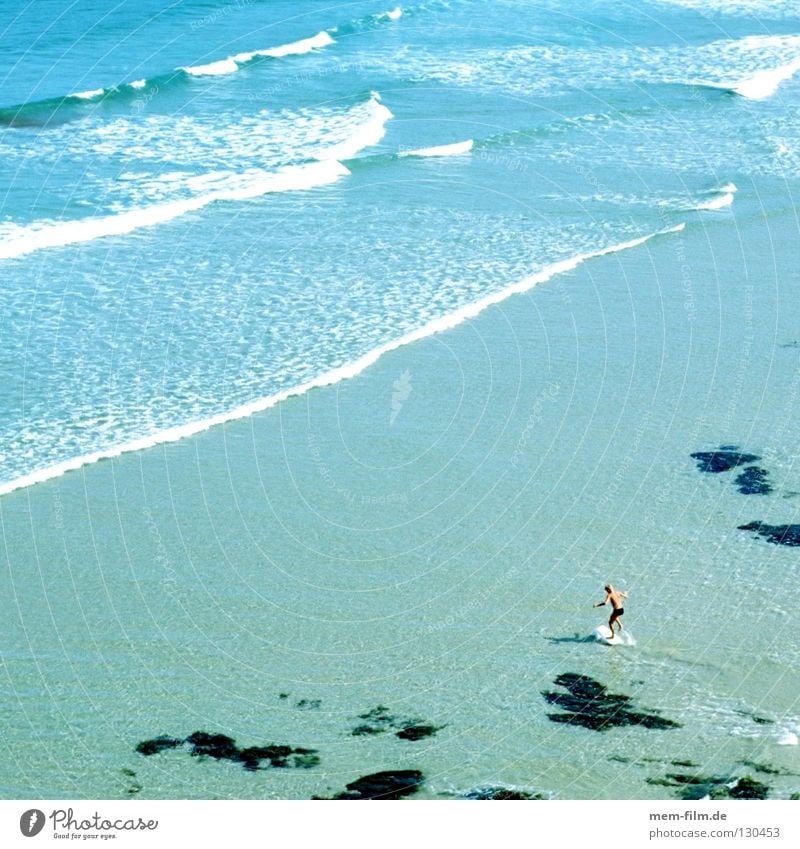 beach surfers Beach Brittany Surfer Waves Low tide Playing Summer Vacation & Travel Atlantic Ocean Normandie Bird's-eye view Small Damp Idyllic beach