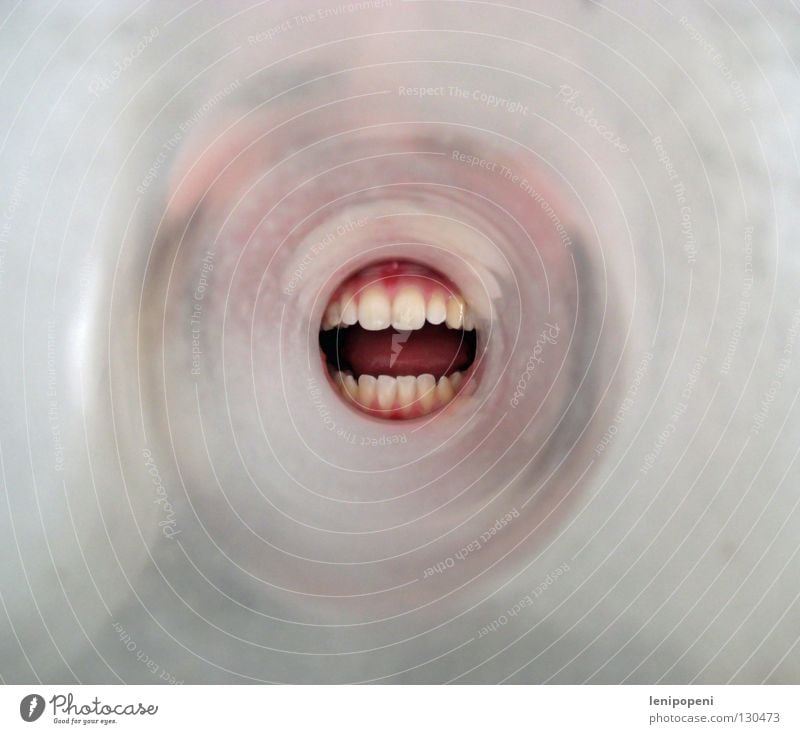 ...an announcement! Tunnel Direction Gum Round Portrait photograph Crazy Megaphone Loud Voice To talk Listening Loudspeaker Communicate Mouth Glass Escape