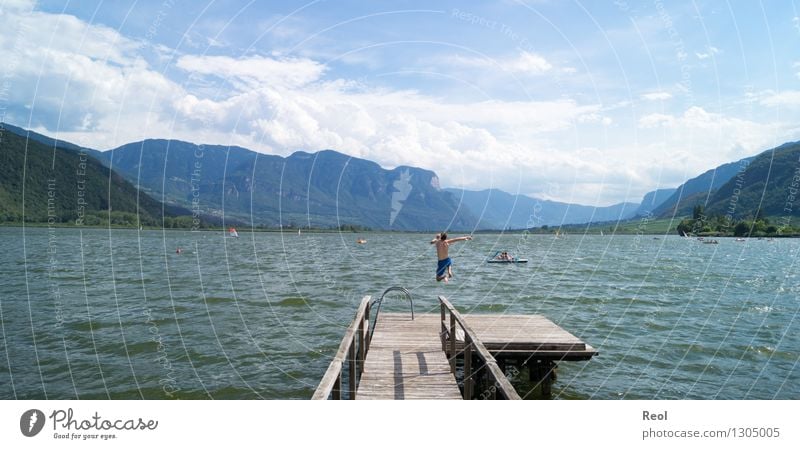 jump Joy Happy Leisure and hobbies Vacation & Travel Adventure Far-off places Summer Summer vacation Beach Swimming & Bathing Human being Masculine Young man