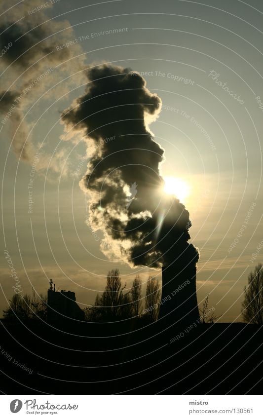 (solar) power plant Coal power station Light Clouds Machinery Concrete Dark Black Industry Sky Sun Energy industry