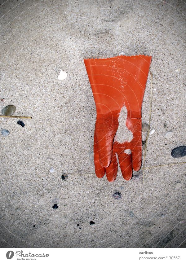 Fisherman's Hand Accident at work Fishing boat Insurance Warning colour Gloves Beach Flotsam and jetsam Fishery Sylt Work and employment Fear Panic Safety Wind