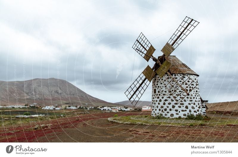 the mill La Oliva Fuerteventura Spain Canaries Europe Windmill Nature Architecture Colour photo Subdued colour Exterior shot Deserted Copy Space left