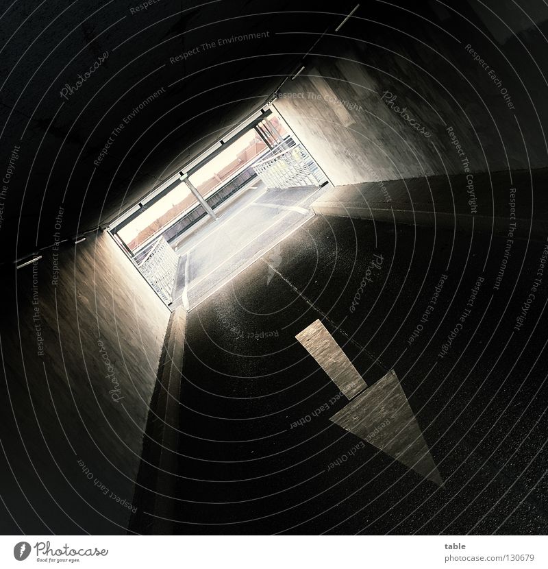 Against the current Direction Tunnel Parking garage One-way street Single-lane Opposite Dark Opinion Posture Strong Traffic infrastructure Emotions Street