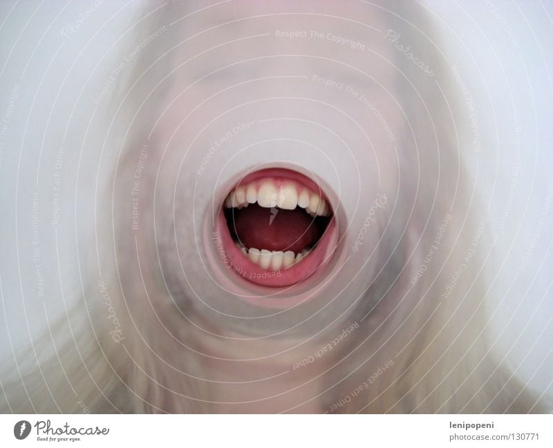 Look it up! Tunnel Direction Gum Round Portrait photograph Crazy Megaphone Loud Voice To talk Listening Loudspeaker Lips Red Communicate Mouth Glass Escape