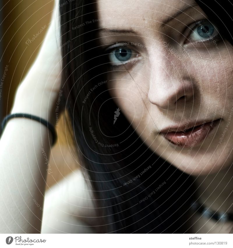 chocolate chip Portrait photograph Woman Young woman Rockabilly Lips Alluring Baked goods Lady Face Eyes blue eyes Nose Mouth smudged mouth