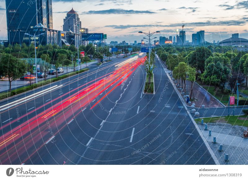 Street in the evening Jiangsu Town Downtown Deserted Building Architecture Transport Road traffic Motoring Car Movement Driving Vacation & Travel