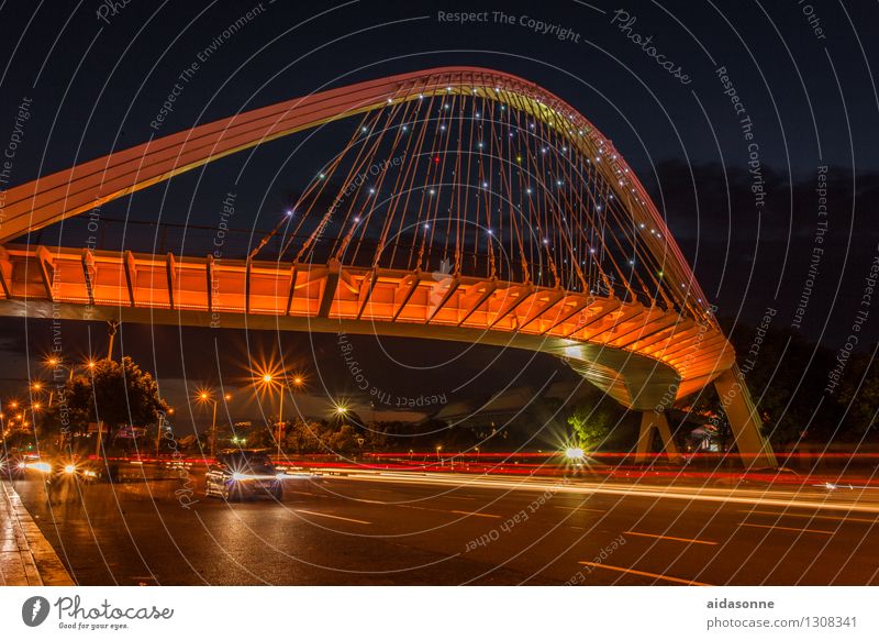 Bridge at night Jiangsu China Town Port City Downtown Deserted Traffic infrastructure Road traffic Motoring Street Car Driving Lighting light puller Stars