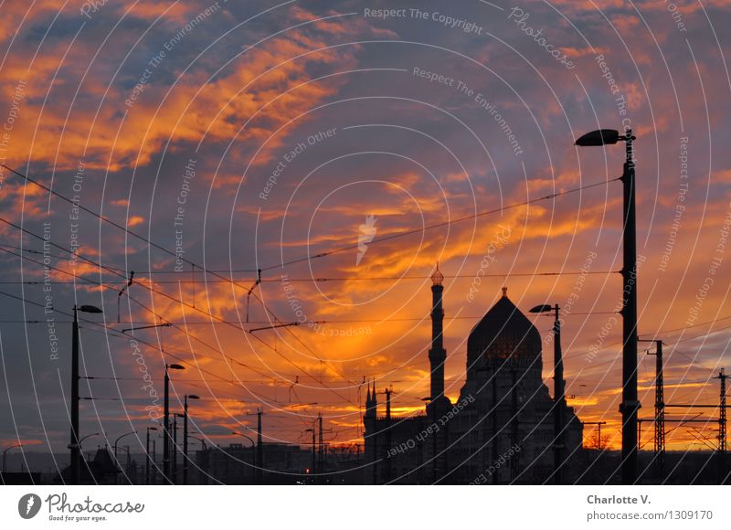 yenidze Sky Clouds Sunrise Sunset Winter Beautiful weather Dresden Germany Europe Town Deserted Industrial plant Factory Manmade structures Building