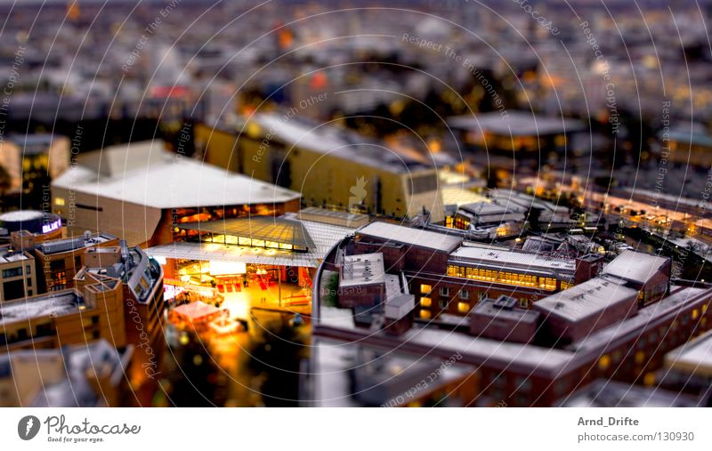 Mini-Berlin IV Town Clouds House (Residential Structure) Wet Roof High-rise Tilt-Shift Small Miniature Bird's-eye view Night Traffic infrastructure Modern Rain