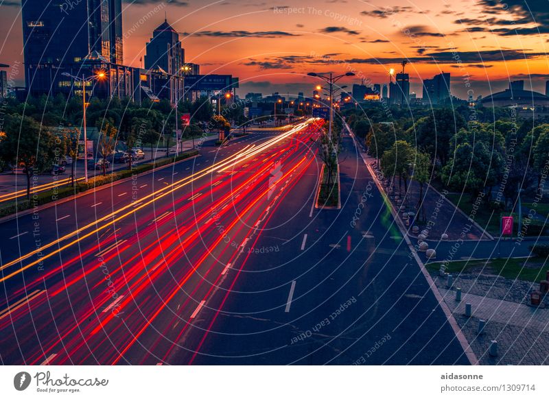 Sunset in Jiangyin Jiangsu China Asia Town Downtown Deserted House (Residential Structure) High-rise Architecture Traffic infrastructure Road traffic Driving