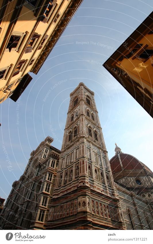 high up dominance Vacation & Travel Tourism City trip Cloudless sky Beautiful weather Florence Italy Tuscany Town Downtown Old town Deserted