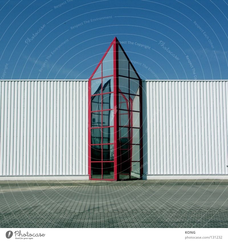 top of page Wall (building) Industrial zone Furniture store Corrugated sheet iron Red White Point Ambitious Economic cycle Industry Modern Upward Above Blue