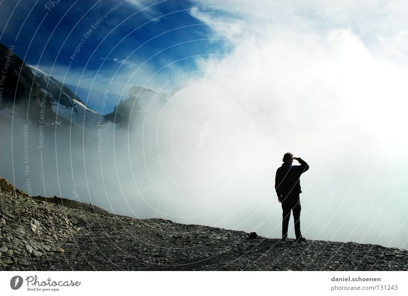 How will the weather be tomorrow? (Part 2) Clouds Peak Go up Dramatic Black White Switzerland Bernese Oberland Hiking Light Back-light Mountaineering Dangerous