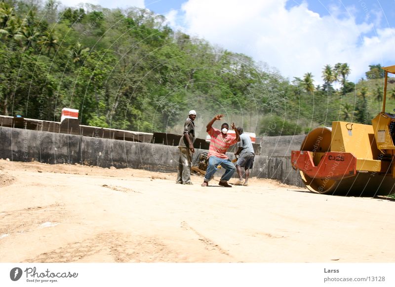 construction work in a different way Construction site Construction machinery Construction worker Road construction Posture Threaten Aggression Group