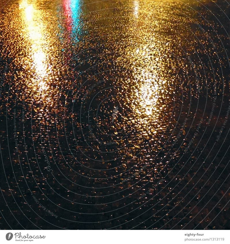 Cobblestone light 01 Night life Water Bad weather Rain Town Deserted Stone Concrete Apocalyptic sentiment Grief Sadness Colour photo Exterior shot