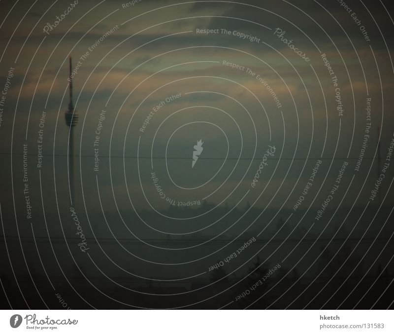 wanderlust tower Tower Concrete Television tower Vantage point Broacaster Fog Clouds Dreary Dark Stuttgart Landmark Monument Autumn Sky