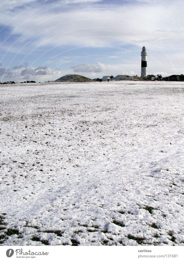 Island winter II Lighthouse Red White Coast Watercraft Navigation mark Sylt Wenningstedt Kampen Beach Air Sea water Seaman Ocean Signal Orientation