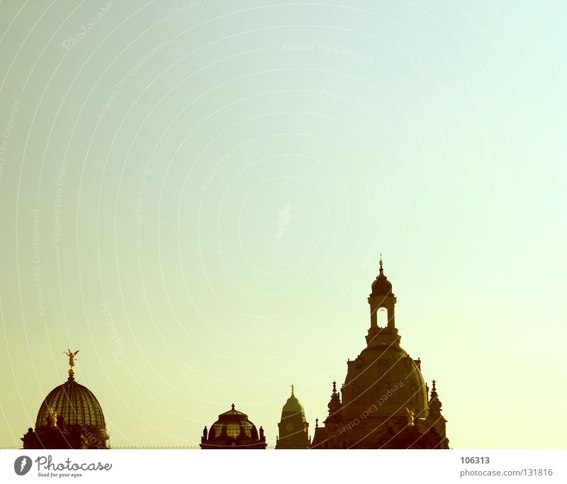 WHAT GOOD IS SATURDAY IN THOUGHTS Dresden Church Manmade structures Historic Baroque Sky Point Clouds Beautiful weather Warped Sun Summer Colour Yellow Green