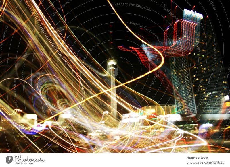 Berlin Alexanderplatz Night Exposure Traffic infrastructure Long exposure alex Light Berlin TV Tower City light Strip of light Light streak Artificial light