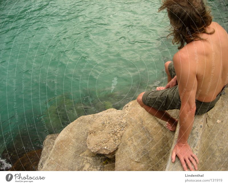 Fantastic Sea II Ocean Cliff Foam Looking Man Crouch Beach Coast Perspective Marvel Enthusiasm spellbound