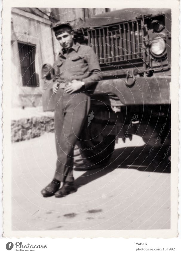 my father Tattered Army Military draft Soldier Man Young man Sixties Turkey Istanbul Truck Black & white photo Grief Distress with edge military service private