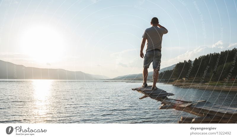 Young adult in front of mountain dam Lifestyle Happy Beautiful Relaxation Leisure and hobbies Vacation & Travel Tourism Adventure Camping Summer Mountain Hiking