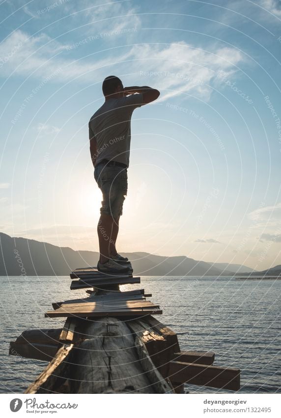 Young adult in front of mountain dam Lifestyle Happy Beautiful Relaxation Leisure and hobbies Vacation & Travel Tourism Adventure Camping Summer Mountain Hiking