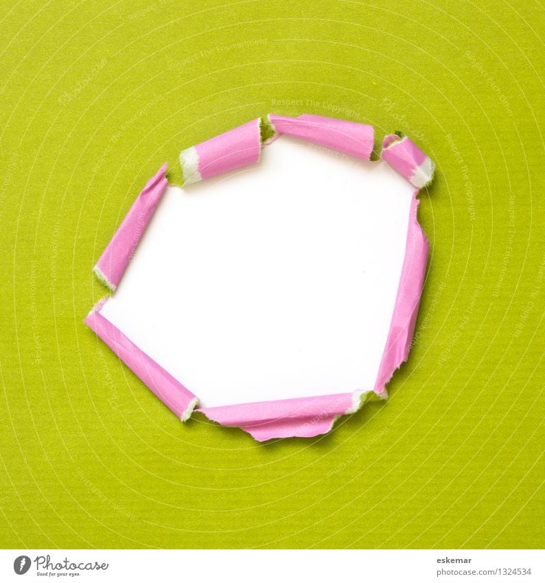 uncovered Stationery Paper Piece of paper Decoration Discover Green Pink White Surprise Mysterious Torn Opening Hollow Crack & Rip & Tear coiled Empty