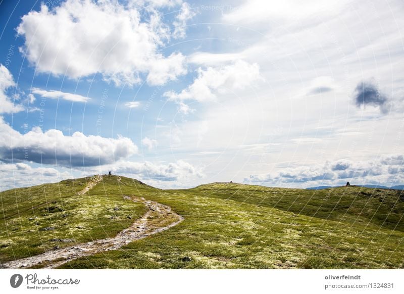 Rondane National Park II Environment Nature Landscape Sky Clouds Summer Weather Beautiful weather Grass Hill Rock Mountain Peak Bright Hiking Peak cross Norway