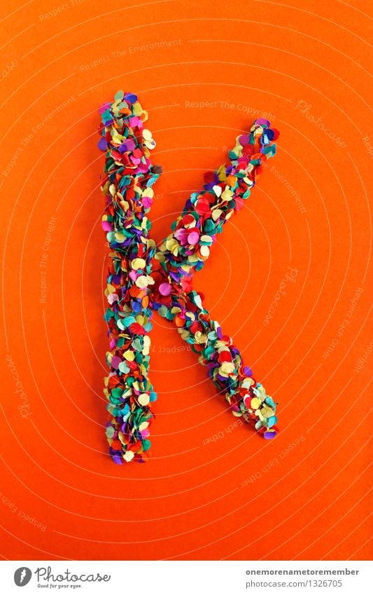 K Art Work of art Esthetic Letters (alphabet) Typography Alphabetical Orange-red Confetti Creativity Idea Design Colour photo Multicoloured Interior shot Detail