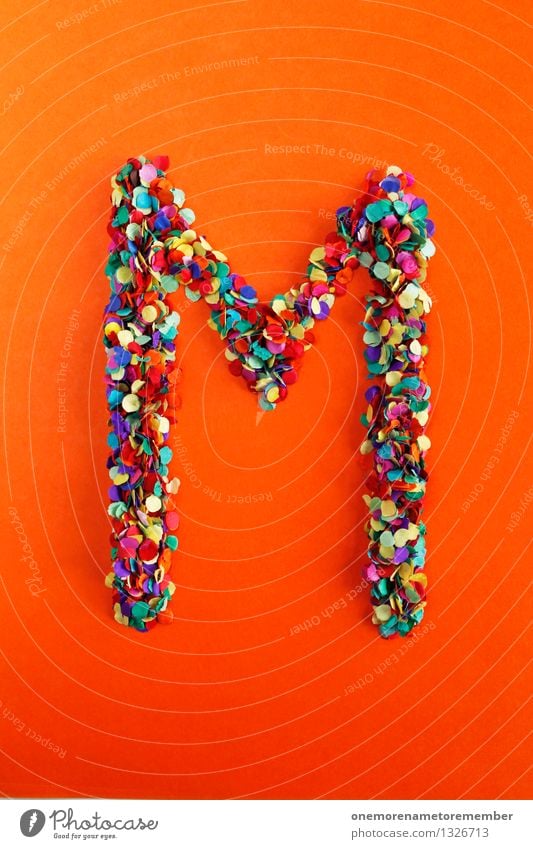 m Art Work of art Esthetic M Letters (alphabet) Typography Alphabetical Orange-red Confetti Multicoloured Design Idea Creativity Colour photo Interior shot