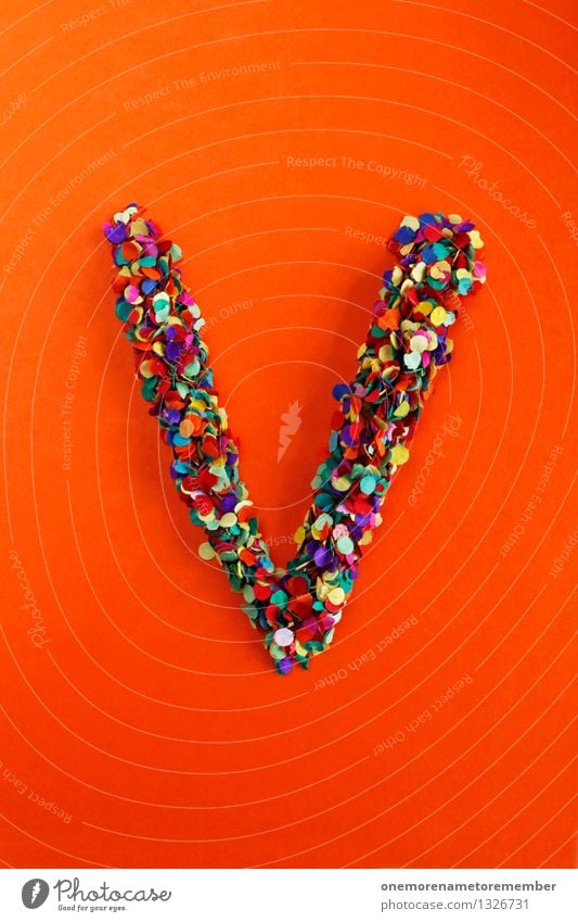 V Art Work of art Esthetic Letters (alphabet) Typography Alphabetical Red Orange Confetti Home-made Fashioned Design Creativity Idea Colour photo Multicoloured