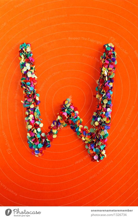 W Art Work of art Esthetic Letters (alphabet) Typography Confetti Many Point Idea Creativity Design Multicoloured Greek alphabet Colour photo Interior shot